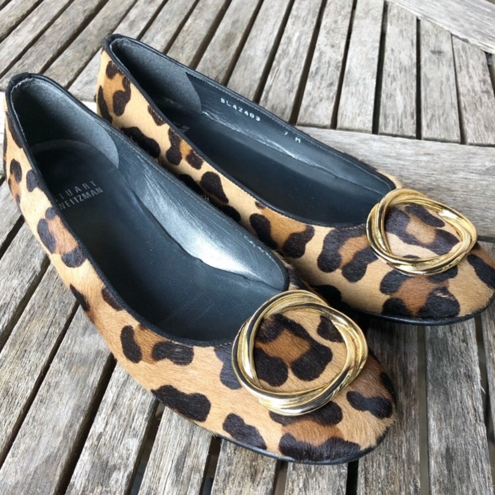 Stuart Weitzman Calf Hair Leopard Print Flats
